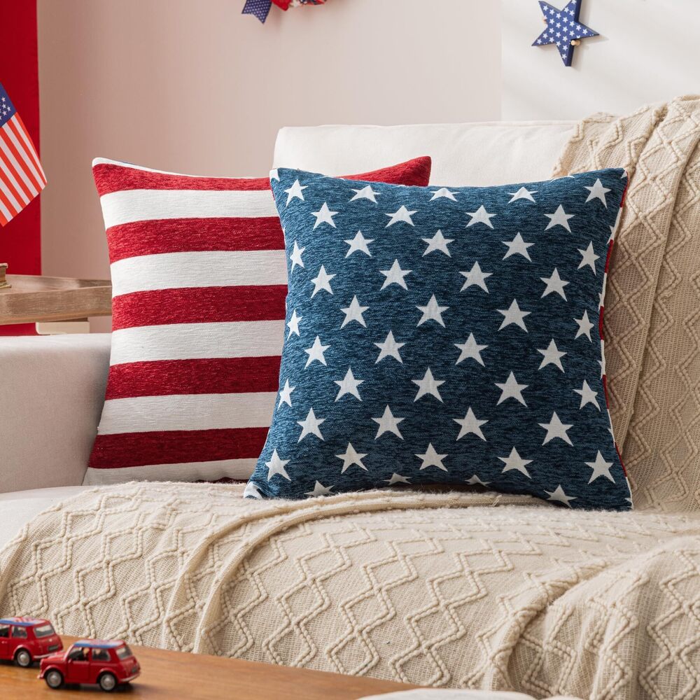 3034 4th of July Pillow Covers 18"x18" Set of 2 Soft Jacquard Chenille